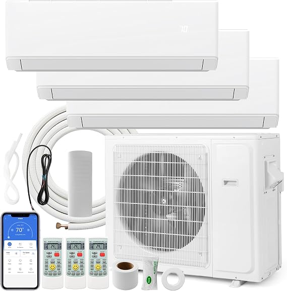 ARLIME Mini Split AC, 3 Zone 36000 BTU Wifi Enabled Air Conditioner & Heater, 23 SEER2, Energy Star, R32 Refrigerant, Inverter Wall AC Unit with Installation Kit, 208-230V (Tri Zone 9K+12K+18K)