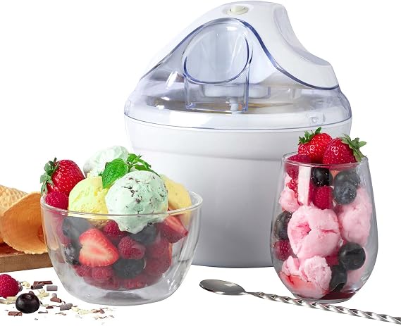 Progress EK4390P Electric Ice Cream Maker, Reusable Homemade Gelato Machine, Compact Sorbet and Frozen Yoghurt Maker, 1.4 L Freezing Bowl, Frozen Desserts in 15-25 Minutes, Transparent Viewing Window
