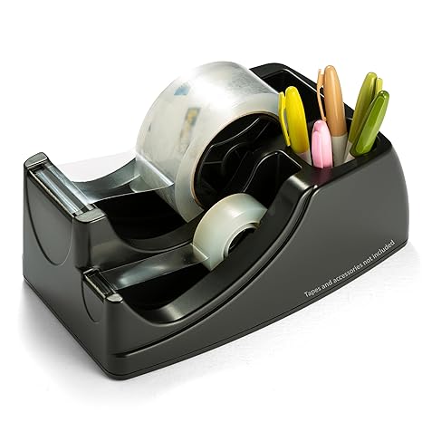 Officemate Recycled 2-in-1 Heavy Duty Tape Dispenser, 1" and 3" Cores, Black (96690)