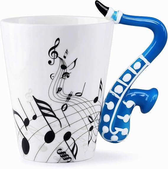 13.5 oz Sax Mug Musical Notes Design Coffee Cup Ceramic Music Saxophone Cup Gift for Friend