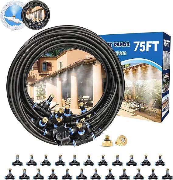 Misters for Outside Patio,Outdoor Water Misting Cooling System,75FT|23M. | Backyard Mist Kit for Garden,Greenhouse,Fan,Deck,Umbrella,Canopy,Pool,Porch.Trampoline Sprinkler Park,BBQ Party Accessories