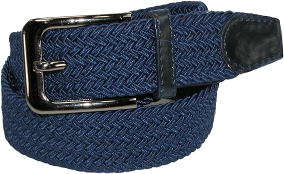 CTM Men's Braided Stretch Belt Silver Buckle Adjustable Elastic