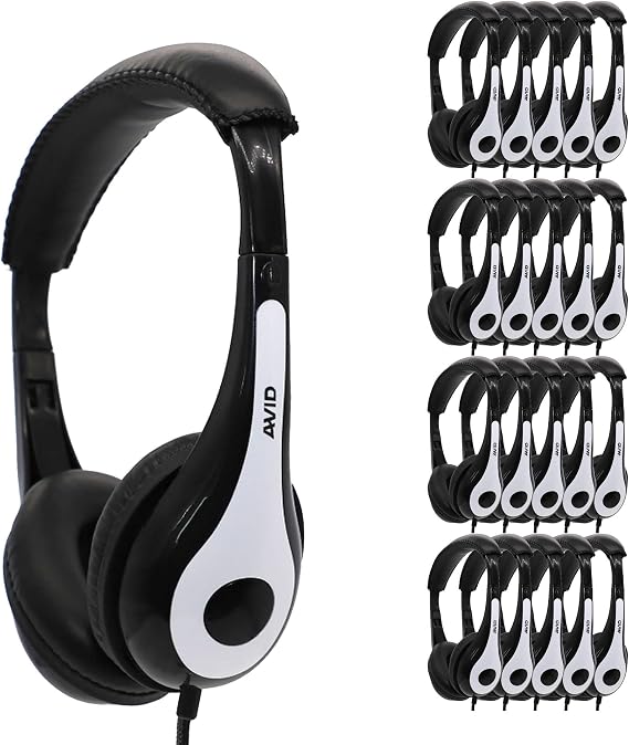 Avid Products AE-35 White Classroom Personal Headphones with 3.5mm Plug, No Mic (100 Pack)