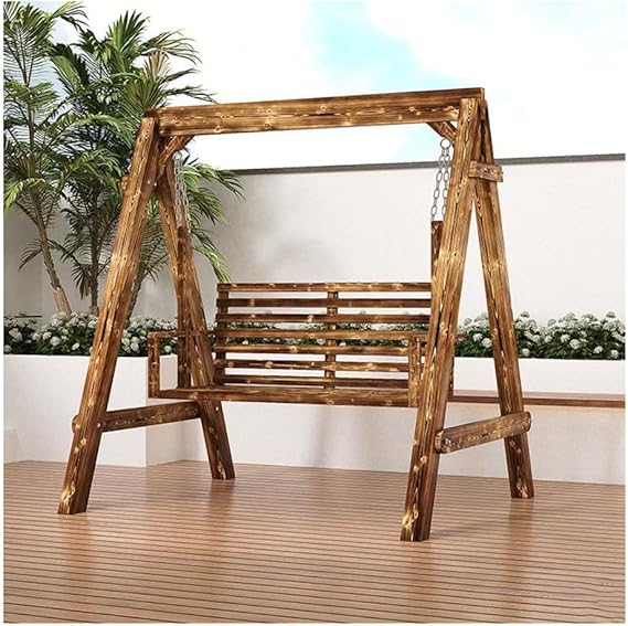 Etlegor Outdoor Swing, Wooden Porch Swing Hanging Swing Bench Chair Bench Outdoor Porch Garden and Poolside Swing(Brown)