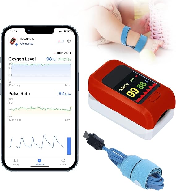 Baby Oxygen Monitor with Bluetooh App, Tracks Baby's Heart Rate, Oxygen Level, Baby Sleep Monitor, Adjustable Foot Band for 0-