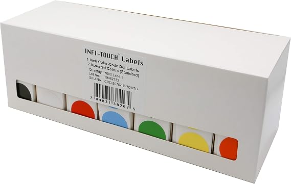 Color-Code Dot Label Kit - 7 Assorted Colors with Included Dispenser Boxes,1000 Stickers/Box (1 inch)