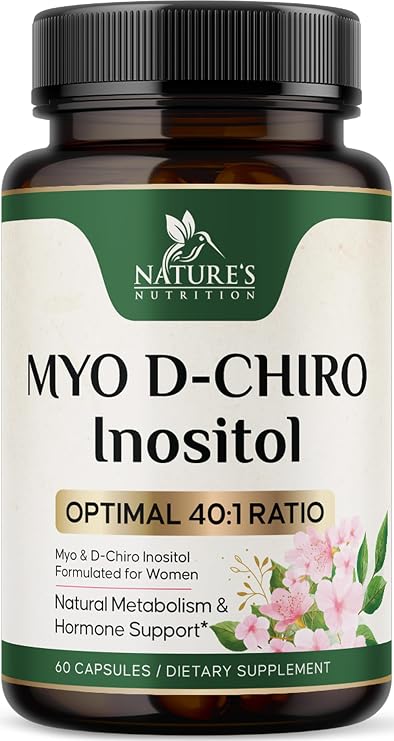 Myo Inositol & D-Chiro Inositol for Women - 2000mg Myo & 50mg D-Chiro Supplement, Optimal Ratio 40:1 for Ovarian Support - Women's Natural Balance and Hormone Support - Bottle In USA - 60 Capsules