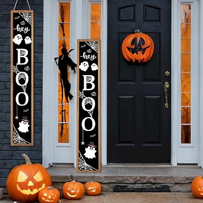 Halloween Welcome Porch Sign 45.2H BOO Wooden Hanging Signs Front Porch Halloween Door Sign for Garden Home Yard Farmhouse PorchBOO
