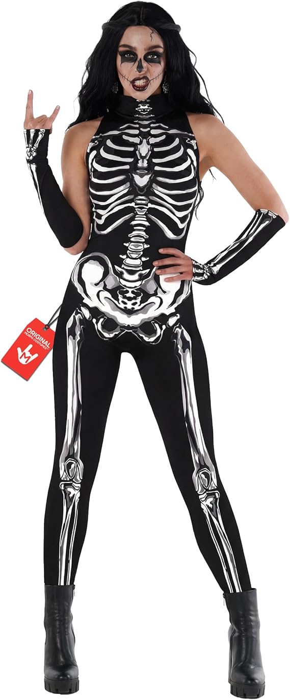 Morph Skeleton Costume Jumpsuit for Women, Skeleton Spandex Bodysuit, Womans Catsuit, Womens Halloween Costumes Adult
