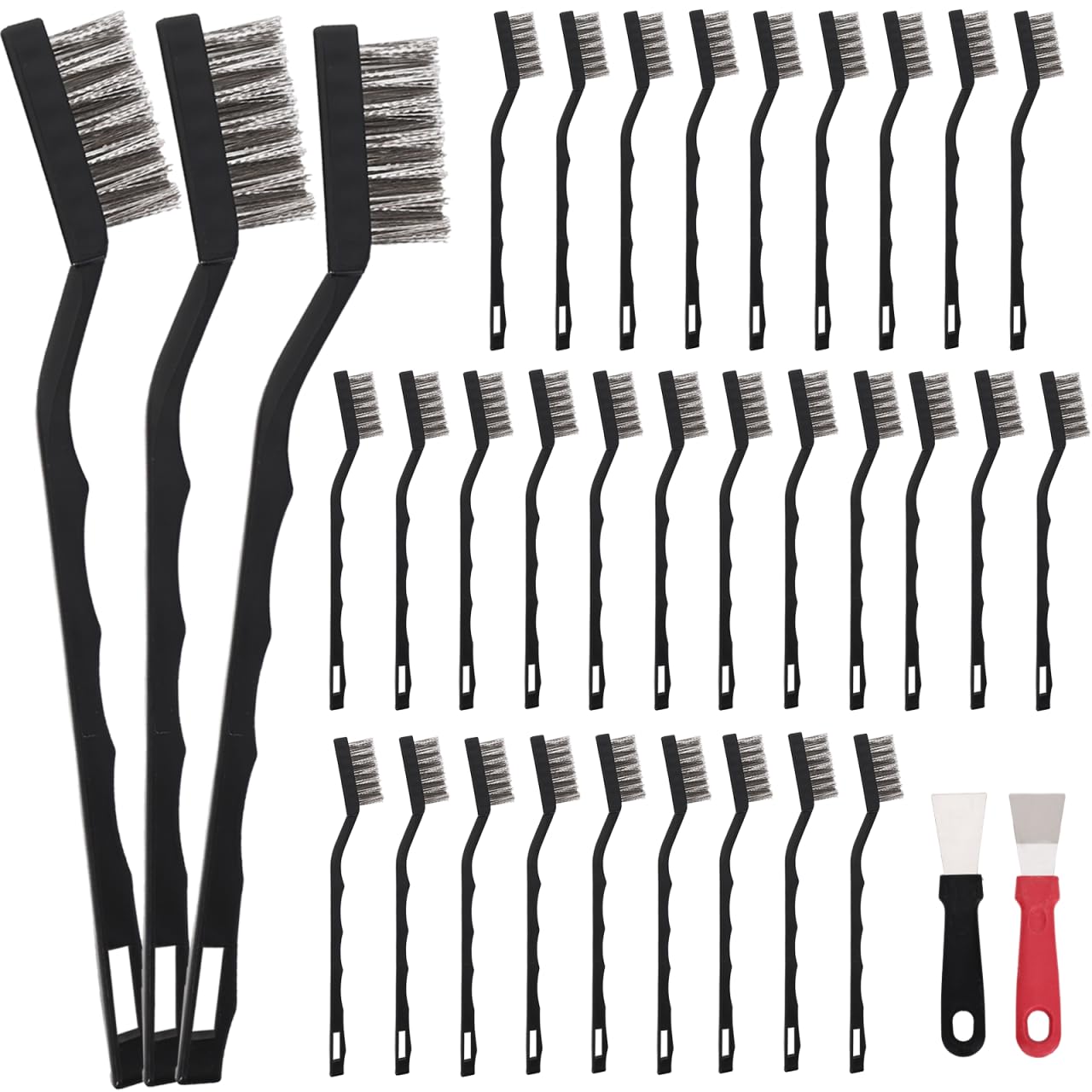 30 PCS Mini Wire Brush Stainless Steel Brush Set，Masonry Brush Wire Bristle for Cleaning Welding Slag and Rust，Curved Handle Brush Stainless Steel, 30