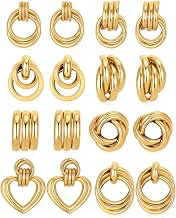 8 Pairs Gold Knot Earrings for Women Chunky Statement Heart Geometric Drop Dangle Hoop Earrings Lightweight Long Link Earring Studs Jewelry Gifts