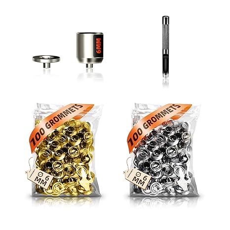 HAPDEN 1/4 Eyelet Kit Accessory, Eyelet Punching Kit with 200 Eyelets and 6mm Die Heads