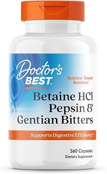 Doctor's Best Betaine HCI Pepsin & Gentian Bitters, Digestive Enzymes for Protein Breakdown & Absorption, Non-GMO, Gluten Free, 360 Count (Pack of 1)