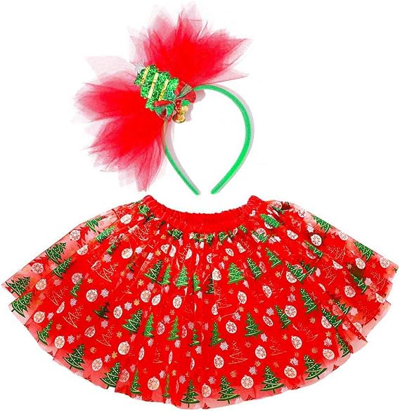 TWINKLEDE Christmas Tutu Skirt Xmas Costume Skirts Festival Outfits Tulle Tutus with Headband for Women(A Red & Green)
