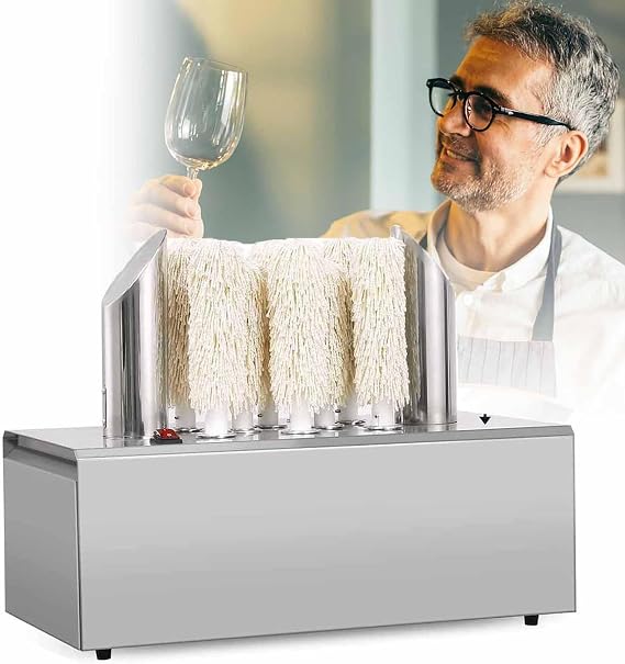 Glass Polisher, Professional Machine with 3/5/8 Removable Brushes for Polishing and Drying Glassware, Stainless Steel 8heads