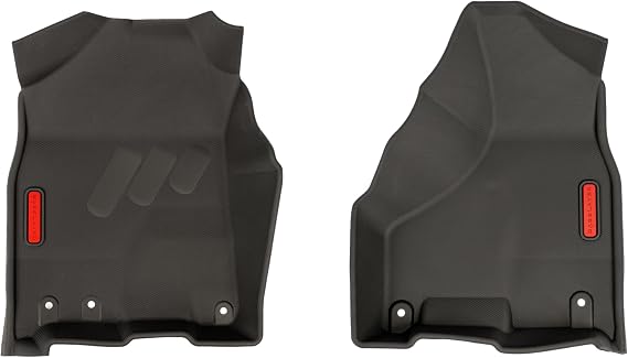 BaseLayer Floor Mats for RAM 1500/2500/3500 Crew Cab (2009-2018) & Ram 1500 Classic (2019-2024) - Made in USA - Premium All-Weather Mats Front Set (Red) with Vehicle OCD Center Console Organizer