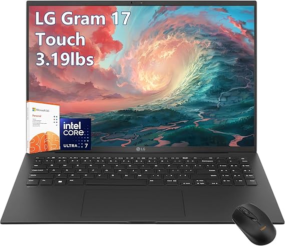 LG-gram Laptop-17 inch Touchscreen 2.5K - Intel Core Ultra 7 Processor - 32GB RAM -2TB PCIe SSD -Windows 11 -Backlit Keyboard - 2025 AI PC Copilot -Ultra Thin Lightweight -Business Work
