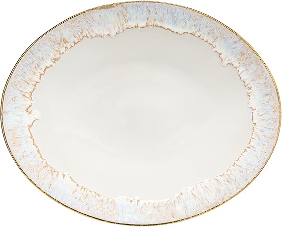 Casafina Ceramic Stoneware 16'' Oval Platter - Taormina Collection, White & Gold | Hand-Painted 18-Karat Gold Rim Dinnerware | Food Safe Glazing | Restaurant Quality Serveware