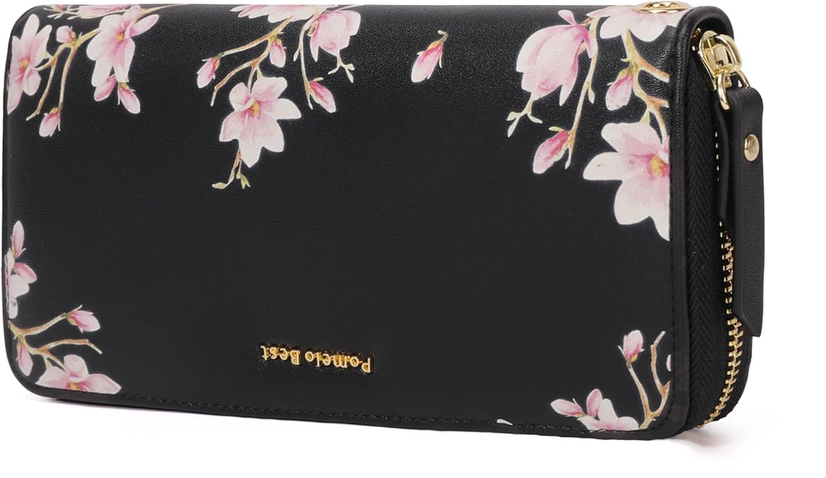 Pomelo Best Womens Purse Large Embossed Flower Zip Wallet with Wrist Strap and RFID Blocker