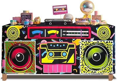 6FT 80s 90s Theme Party Tablecloth, 80s 90s Decorations for Back to 80s 90s Hip Hop Birthday Party
