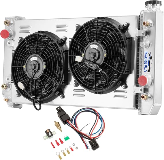 Radiator For 1988-1994 Chevy S10/S10 Blazer & GMC Jimmy/S15/S15 Jimmy/Sonoma &91-94 Oldsmobile Bravada 4.3L V6 GAS,All Aluminum 3 Row Radiators + Shroud + Fan + Relay
