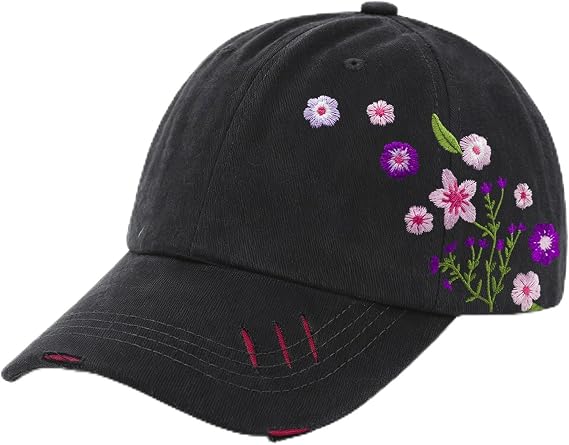 Flower Baseball Hats for Women Embroidered Floral Cap for Womens Ladies Trendy Funny Cut Female hat