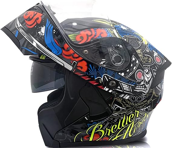 Integrated Full Face Motorcycle Helmet with Graphic Full Coverage Modular Crash Helmet with with HD Front Flap Built-in Sunglasses DOT/ECE Approved for Men Women Adult Cruiser 1,XXL(63CM)
