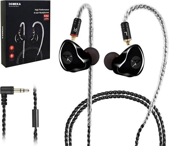Dual Dynamic Driver IEM Earphones, HiFi Stereo In Ear Monitor Headphones | Wired Earbuds with Detachable Cable, Noise Isolating Headset for Singers Musicians Drummers Studio Recording Audiophile