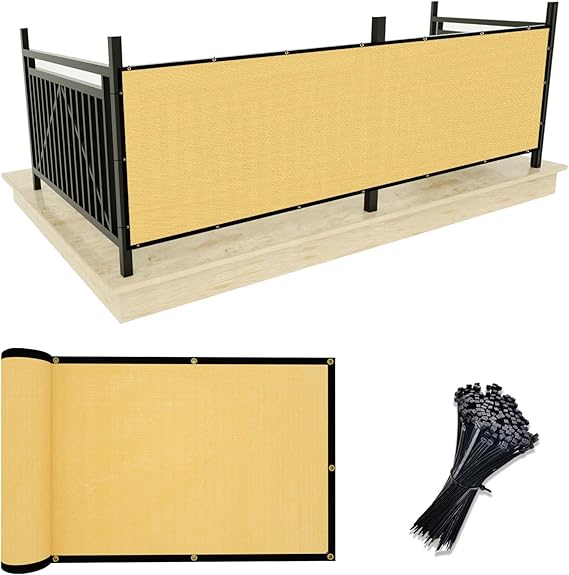 UPGRADE Balcony Privacy Screen Fence Commercial Shade Cover 3' x 16' with Ties Durable and UV Resistant Perfect for Deck Patios-Sand, Customizable
