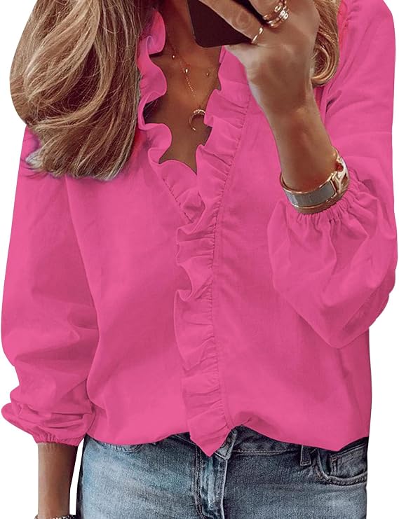 Ruffled Tops for Women V Neck Cotton Linen Plus Size Women Blouses Comfort Casual Loose Fit 2025 Trendy Work Shirts