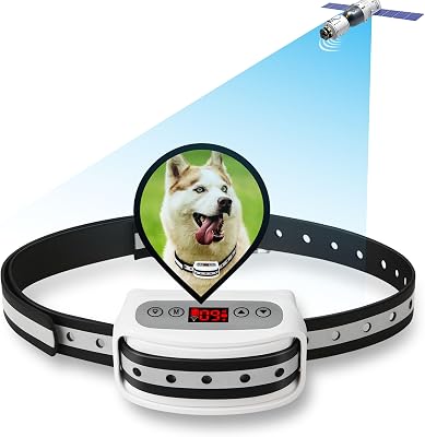 Electric GPS Wireless Dog Fence System, Pet Containment System with Waterproof and Rechargeable Training Collar Receiver for Dogs Pets Container Boundary White