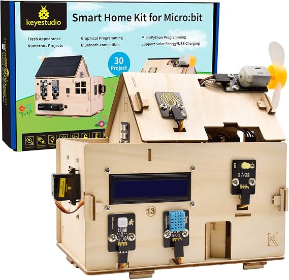 KEYESTUDIO Microbit Smart Home Starter Kit, STEM Coding Project Kit | Basic Electronics Modules & Sensors, DIY Programming Learning Kit, MakeCode & Python Tutorials, Beginners (Without Micro:bit)