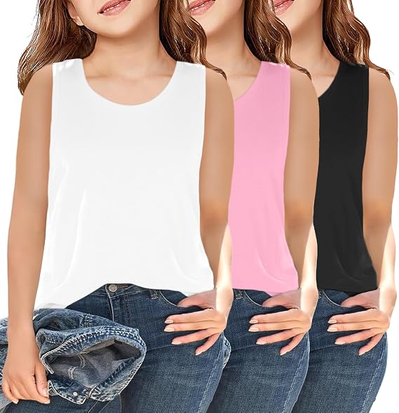 Girls Sleeveless Basic Tank Tops Round Neck Tanks