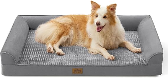 COZY KISS Orthopedic Dog Bed Washable for Extra Large Dogs, XL Grey | Egg Crate Foam Anti-Slip Bottom Soft Dog Bed with Waterproof Removable Cover, Portable Pet Couch, U Shaped, 112x81x18 cm