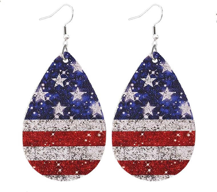 ROSTIVO American Flag Earrings for Women Teardrop Leather Dangle