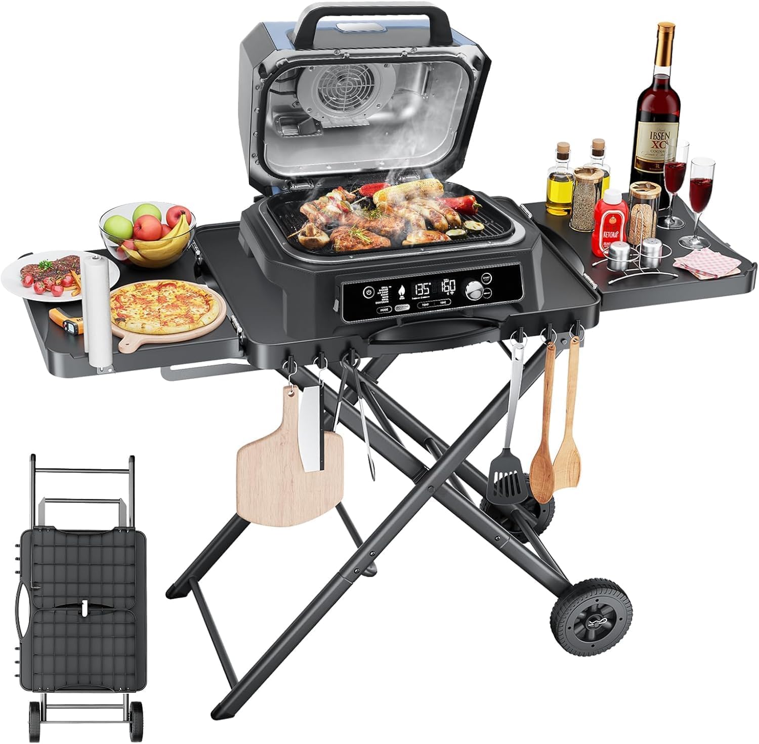 Portable Indoor Grill Table Stand for Ninja Woodfire Outdoor Grill(OG701 OG850 OG951 Series), 51 inch Folding Camping Bbq Stand for Weber Q100 Q200 Q300, Blackstone Griddle, Onni Pizza Oven