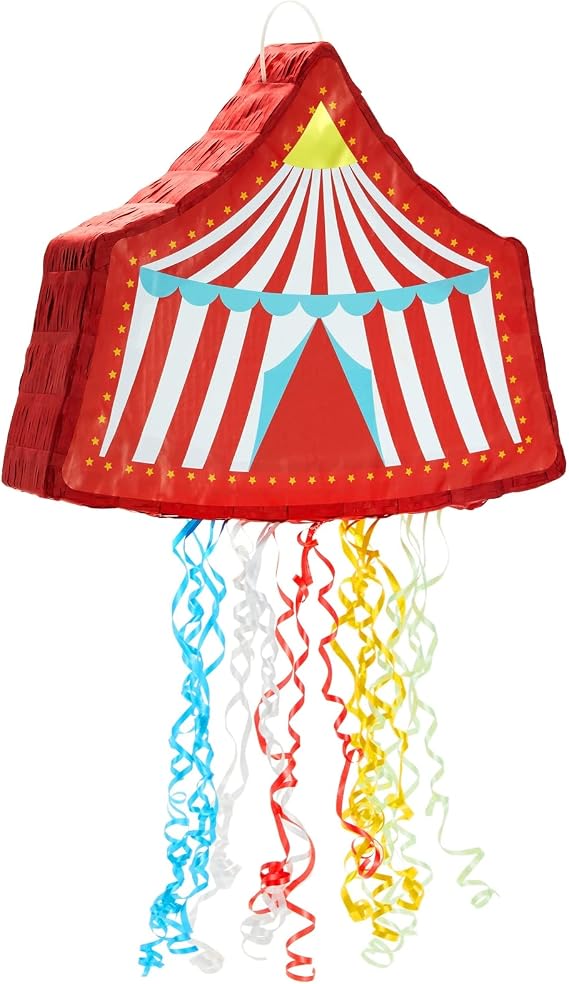 BLUE PANDA Pull String Circus Pinata - Small, 16.5 x 3 x 13 In, Red, Blue & Yellow - Carnival Pinata & Party Decoration - Pull String for Kids for Circus Themed Birthday Party