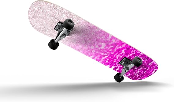 DesignSkinz - Decorative and Protective Scratch Resistant Skin Vinyl Wrap Kit for Skateboard Decks - Hot Pink & Silver Glimmer Fade