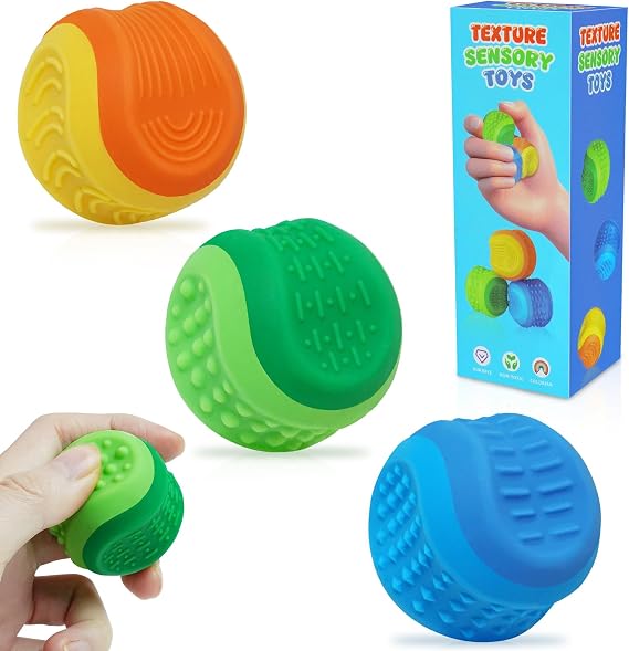 3 Pack Fidget Toys Stress Ball for Adults: Double Sided Silicone Textured Sensory Toys Stone for Autism, Anxiety & ADHD, Calming Tools for Adults Office Desk / Travel Classroom Must Haves, Gifts