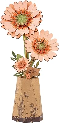 rowood 3D Puzzles for Adults,DIY Wooden Flower Building Craft Kits for Women,ChristmasBirthday Gift- Orange Gerbera Daisy