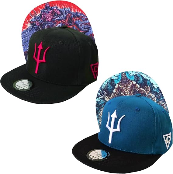 Capiche 2pcs Ancient Greek Snapback Hat Set, Poseidon and Hades, Greek Mythology, Baseball Cap