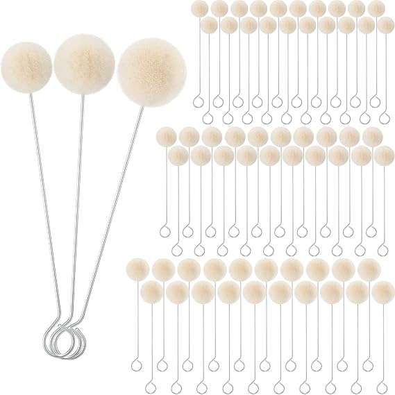 Briwooody 100 Pcs 3 Sizes Wool Daubers Ball Brush 0.51'' 0.75'' 0.98'' Dye Tool Applicator Tool for Leather Dauber with Metal Handle for Staining Crafting DIY Crafts Projects