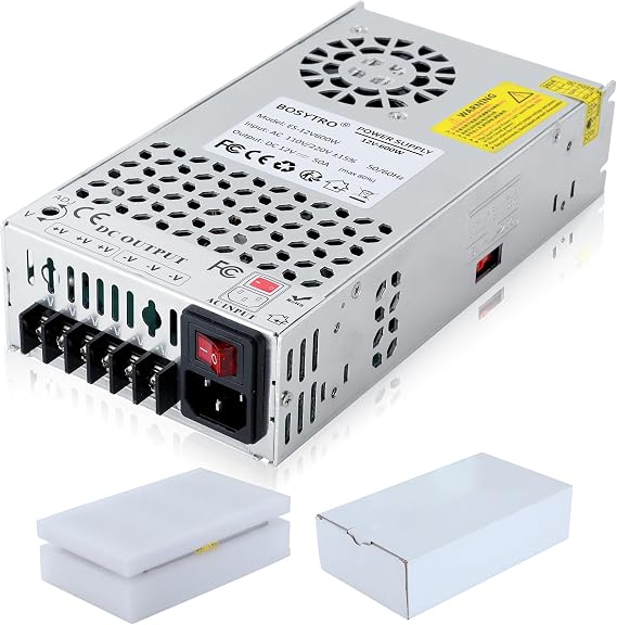 Upgraded 12V DC Power Supply 600W 50A 110v to 12v Converter Switching Power Supply for Led Strip, CCTV, 3D Printer, Motor Pump, Electronic Instruments, Lab Computer, Without Power Cord