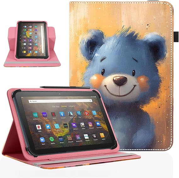 Universal 7 8 Inch Android Tablet Case | 360 Degree Rotatable Kickstand Multiple Viewing Cover for 7.0"- 8.5"Inch Touchscreen Tablet,Little Bear