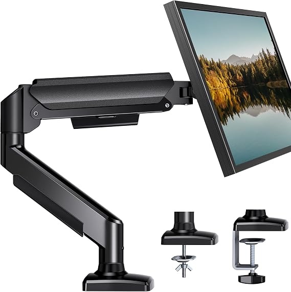 HUANUO Single Monitor Arm 13-34 Inch, Adjustable Gas Spring Arm, Monitor Desk Mount for 4.4-22lbs, VESA 75/100mm with C-Clamp/Grommet Base, Ergonomic Stand for Work/Gaming