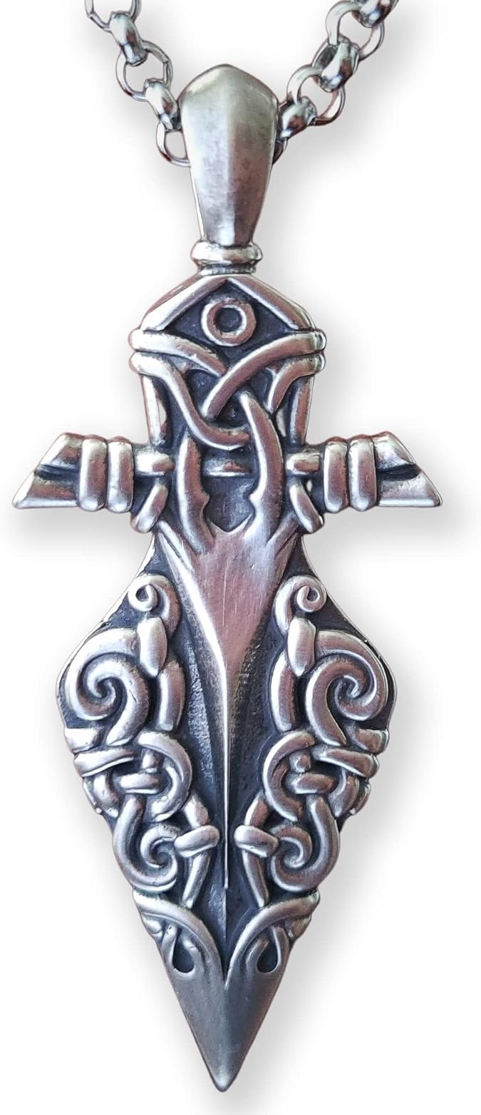 Baldur Jewelry Gungnir Spear Necklace, 925 Silver Viking Pendant with Chain | 925 sterling silver Gungnir spear pendant with Viking ornamental detailing, Norse knotwork style, and chain included.