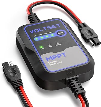 Voltset MPPT Solar Charge Controller : IP65 Waterproof - Display for Gel AGM Lead-Acid Lithium LiFePO4 Battery - Used in RV Marine Camper Van Truck Trailer (Mppt Solar Charge Controller use Below 50W)