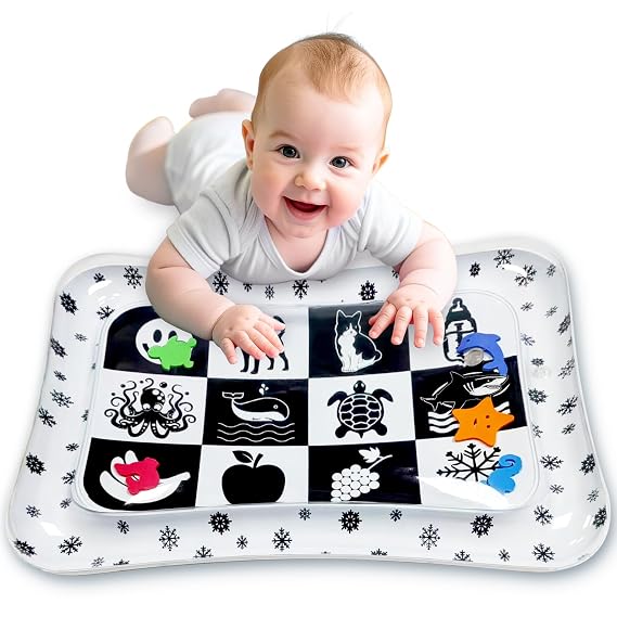 Black and White High Contrast Tummy Time Water Mat for Babies Sensory Newborn Toys for Brain & Visual Development Montessori Infant Play Mat for Core Strength & Motor Skills (1-9 Months)
