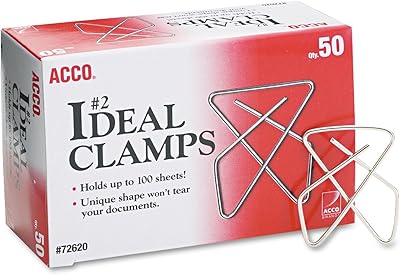 ACCO Brands 72620 Ideal Butterfly Clamps, Small, 100 Sheet Cap, Smooth Silver, 50BX