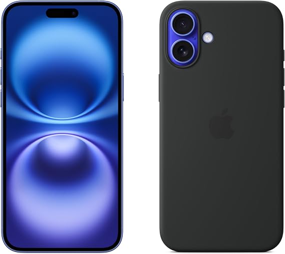 Apple iPhone 16 Plus 128GB: 5G Mobile phone with Apple Intelligence - Ultramarine + Silicone Case with MagSafe - Black